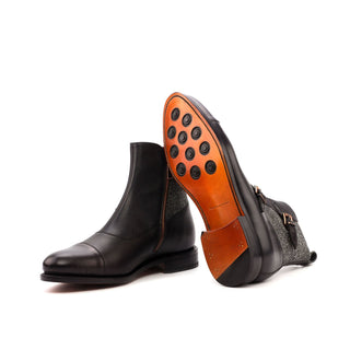 Ambrogio Black Fabric / Crocodile Print /Pebble Grain / Calf-Skin Leather Atticus Double Boots (AMB1454)-AmbrogioShoes