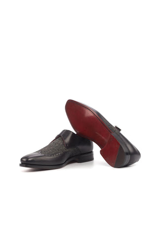 Ambrogio Black Fabric / Pebble Grain / Calf-Skin Leather Monk Strap (AMB1833)-AmbrogioShoes