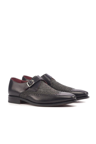 Ambrogio Black Fabric / Pebble Grain / Calf-Skin Leather Monk Strap (AMB1833)-AmbrogioShoes