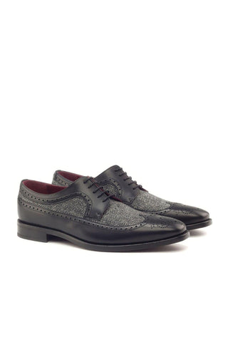 Ambrogio Black & Gray Fabric / Calf-Skin Leather Longwing Blucher Oxfords (AMB1686)-AmbrogioShoes