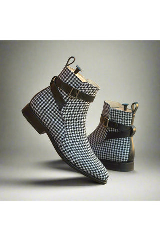 Ambrogio Black & Gray Fabric / Full Grain Leather Jodhpur Boots (AMB1731)-AmbrogioShoes