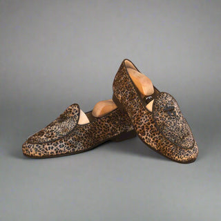 Ambrogio Black Leopard Sartorial / Calf-Skin Leather Belgian Loafers (AMB1357)-AmbrogioShoes
