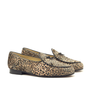 Ambrogio Black Leopard Sartorial / Calf-Skin Leather Belgian Loafers (AMB1357)-AmbrogioShoes