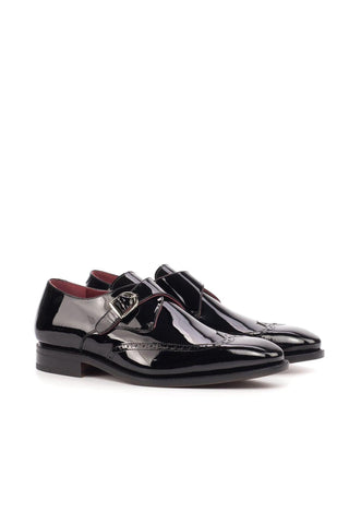 Ambrogio Black Patent Monk-Strap Formal Loafers (AMB1729)-AmbrogioShoes
