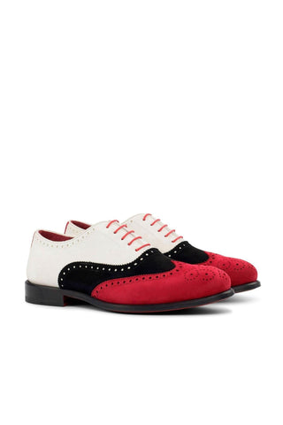 Ambrogio Black, Red & White Suede Full Brogue Oxfords (AMB1718)-AmbrogioShoes