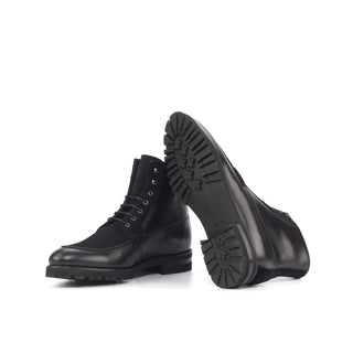Ambrogio Black Suede / Calf-Skin Leather Moccasin Boots (AMB1760)-AmbrogioShoes