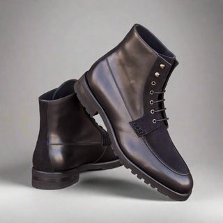 Ambrogio Black Suede / Calf-Skin Leather Moccasin Boots (AMB1760)-AmbrogioShoes