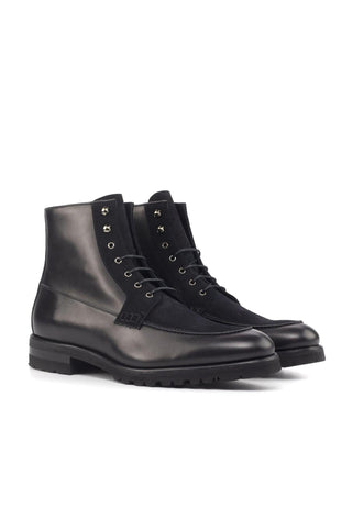 Ambrogio Black Suede / Calf-Skin Leather Moccasin Boots (AMB1760)-AmbrogioShoes