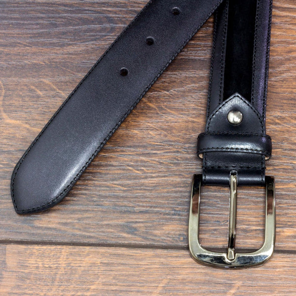 Ambrogio 2161 Black Suede / Calf-Skin Leather Venice Men's Belt (AMBB1033)-AmbrogioShoes