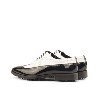 Ambrogio Black & White Patent Leather Longwing Blucher Golf Oxfords (AMB1395)-AmbrogioShoes
