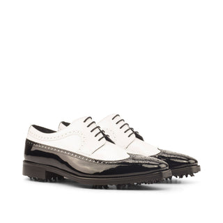 Ambrogio Black & White Patent Leather Longwing Blucher Golf Oxfords (AMB1395)-AmbrogioShoes