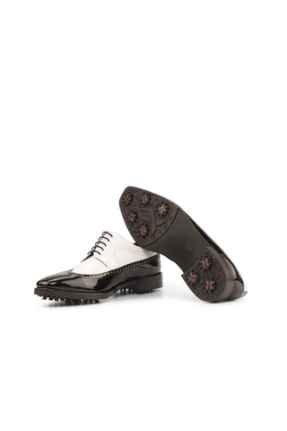 Ambrogio Black & White Patent Longwing Blucher Golf Oxfords (AMB1395)-AmbrogioShoes