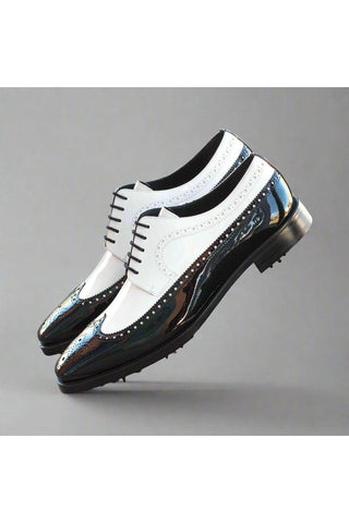 Ambrogio Black & White Patent Longwing Blucher Golf Oxfords (AMB1395)-AmbrogioShoes