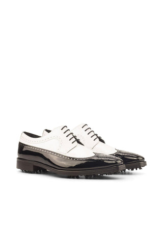 Ambrogio Black & White Patent Longwing Blucher Golf Oxfords (AMB1395)-AmbrogioShoes