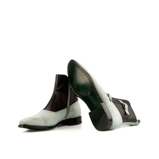 Ambrogio Black & White Suede / Calf-Skin Leather Atticus Double Buckle Boots (AMB1392)-AmbrogioShoes