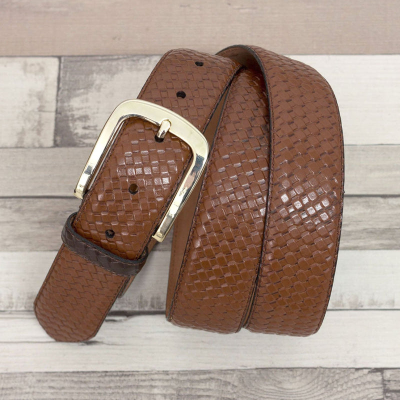 Ambrogio 2166 Brown Braided Calf-Skin Leather Hampton Men's Belt (AMBB1011)-AmbrogioShoes
