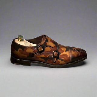 Ambrogio Brown Camo Patina Leather Monk-Straps Loafers (AMB1751)-AmbrogioShoes