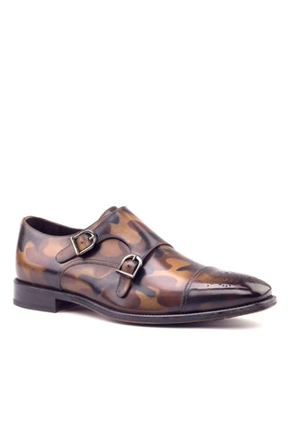 Ambrogio Brown Camo Patina Leather Monk-Straps Loafers (AMB1751)-AmbrogioShoes
