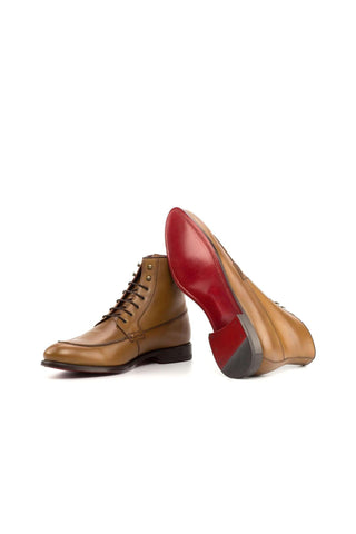 Ambrogio Brown & Cognac Calf-Skin Leather Moccasin Boots (AMB1604)-AmbrogioShoes