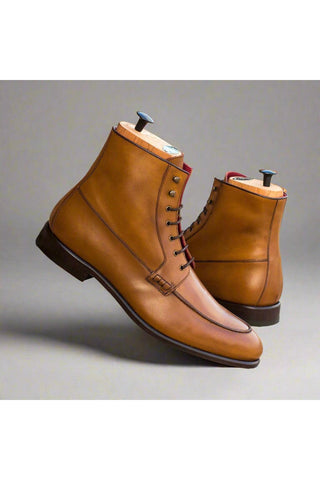 Ambrogio Brown & Cognac Calf-Skin Leather Moccasin Boots (AMB1604)-AmbrogioShoes