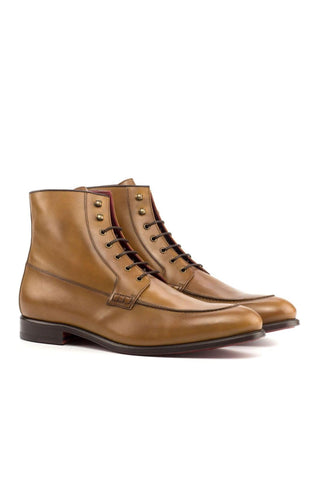 Ambrogio Brown & Cognac Calf-Skin Leather Moccasin Boots (AMB1604)-AmbrogioShoes