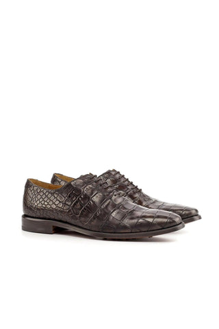 Ambrogio Brown Crocodile Embossed / Calf-Skin Leather Whole Cut Oxfords (AMB1709)-AmbrogioShoes