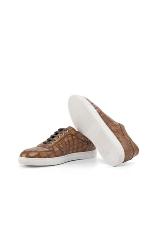 Ambrogio Brown Crocodile Print / Calf-Skin Leather Casual Trainer Sneakers (AMB2056)-AmbrogioShoes