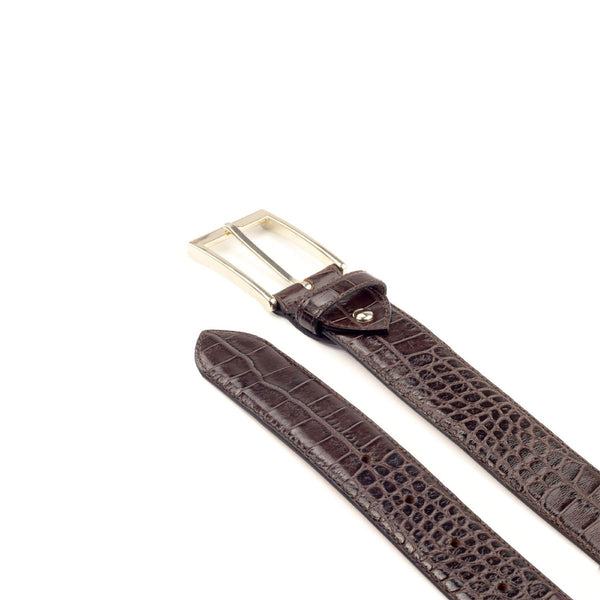 Ambrogio 2734 Brown Crocodile Print / Calf-Skin Leather Hampton Men's Belt (AMBB1019)-AmbrogioShoes