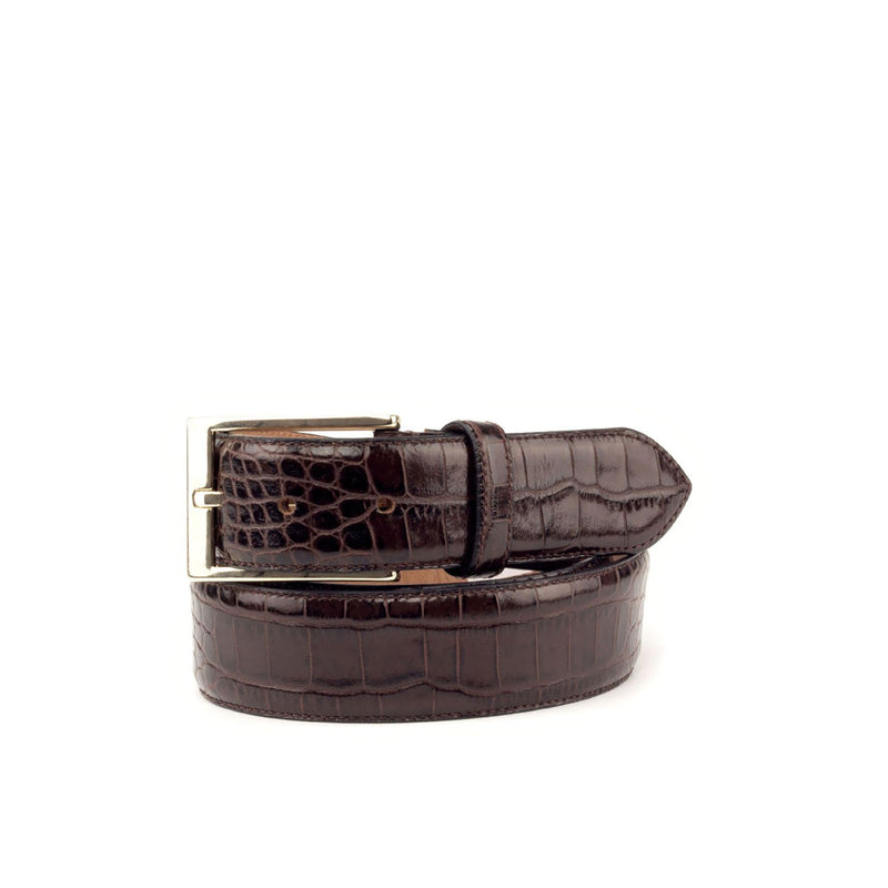 Ambrogio 2734 Brown Crocodile Print / Calf-Skin Leather Hampton Men's Belt (AMBB1019)-AmbrogioShoes