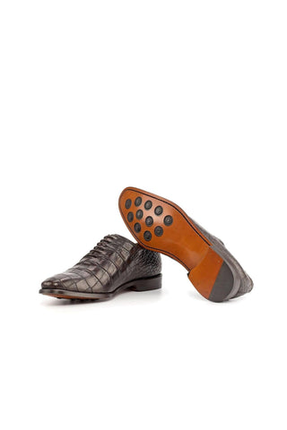 Ambrogio Brown Crocodile Print / Calf-Skin Leather Whole Cut Oxfords (AMB1709)-AmbrogioShoes