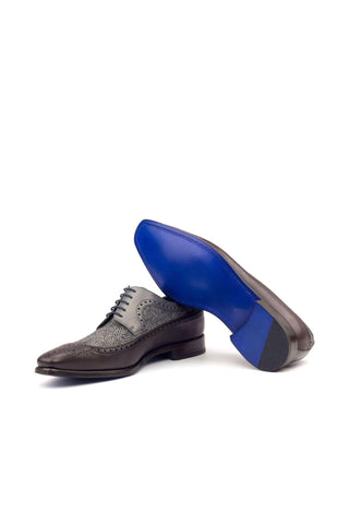 Ambrogio Brown & Gray Fabric / Calf-Skin Leather Longwing Oxofrds (AMB1588)-AmbrogioShoes