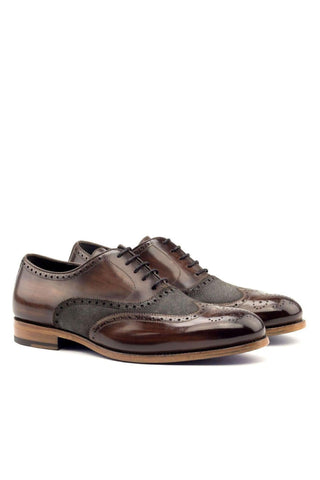 Ambrogio Brown & Gray Lux Suede / Patina Leather Brogue Oxfords (AMB1481)-AmbrogioShoes