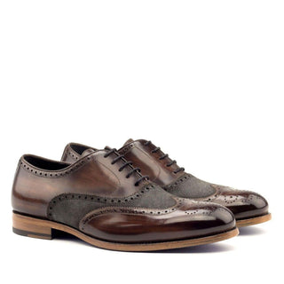 Ambrogio Brown & Gray Lux Suede / Patina Leather Brogue Oxfords (AMB1481)-AmbrogioShoes