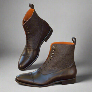 Ambrogio Brown Pebble Grain / Calf-Skin Leather Balmoral Boots (AMB1333)-AmbrogioShoes