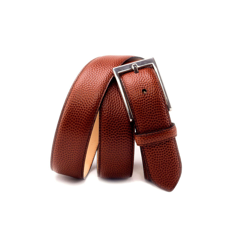 Ambrogio 2941 Brown Pebble Grain Leather Hampton Men's Belt (AMBB1010)-AmbrogioShoes
