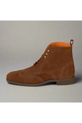 Ambrogio Brown Suede Military Brogue Boots (AMB1529)-AmbrogioShoes