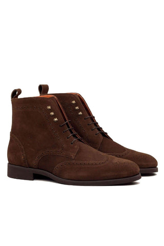 Ambrogio Brown Suede Military Brogue Boots (AMB1529)-AmbrogioShoes