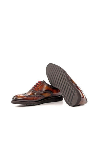 Ambrogio Brown, Tobacco & Fire Patina Leather Wingtip Oxfords (AMB1828)-AmbrogioShoes