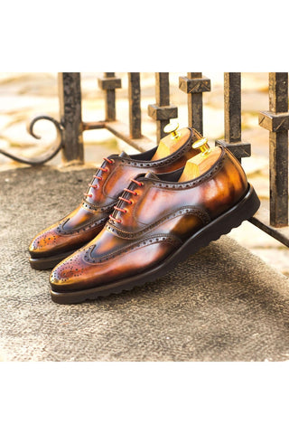 Ambrogio Brown, Tobacco & Fire Patina Leather Wingtip Oxfords (AMB1828)-AmbrogioShoes