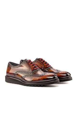 Ambrogio Brown, Tobacco & Fire Patina Leather Wingtip Oxfords (AMB1828)-AmbrogioShoes