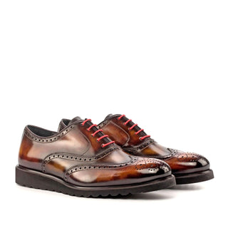 Ambrogio Brown, Tobacco & Fire Patina Leather Wingtip Oxfords (AMB1828)-AmbrogioShoes