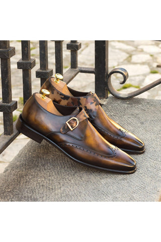 Ambrogio Brown & Tobacco Patina Leather Monk Strap (AMB2059)-AmbrogioShoes