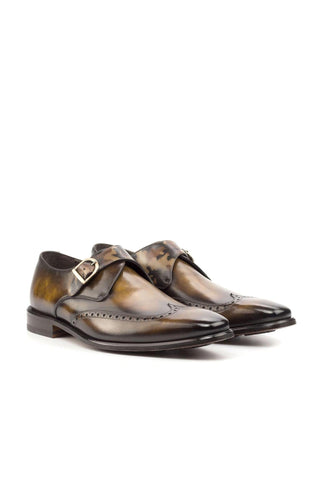 Ambrogio Brown & Tobacco Patina Leather Monk Strap (AMB2059)-AmbrogioShoes