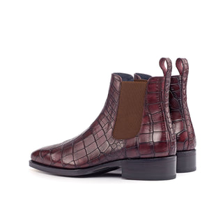 Ambrogio Burgundy Crocodile Print / Calf-Skin Leather Chelsea Boots (AMB2073)-AmbrogioShoes