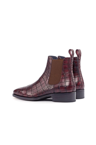 Ambrogio Burgundy Crocodile Print / Calf-Skin Leather Chelsea Boots (AMB2073)-AmbrogioShoes