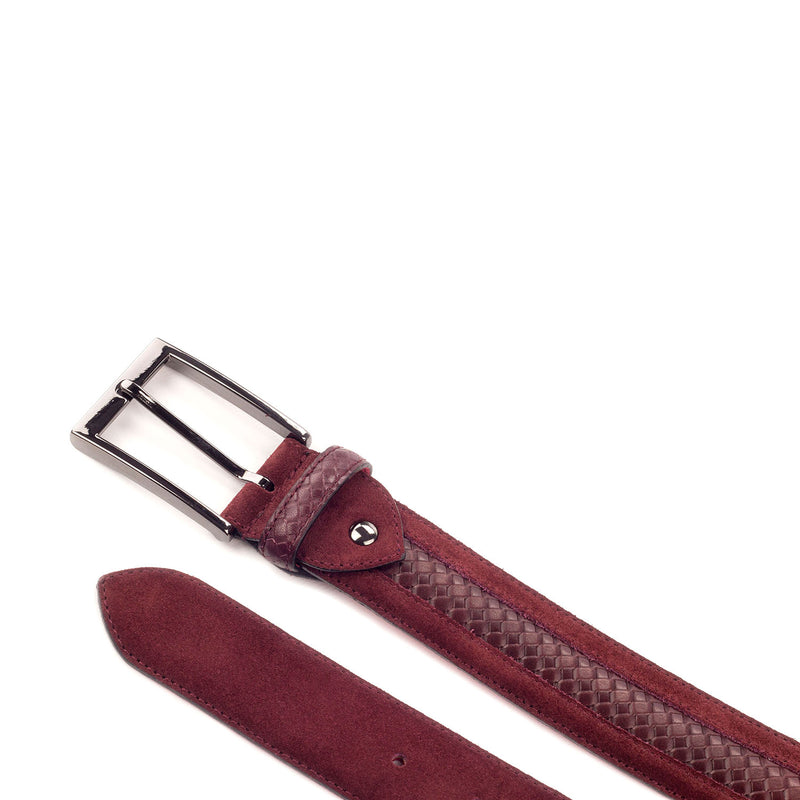 Ambrogio 3568 Burgundy Lux Suede / Calf-Skin Leather Venice Men's Belt (AMBB1004)-AmbrogioShoes