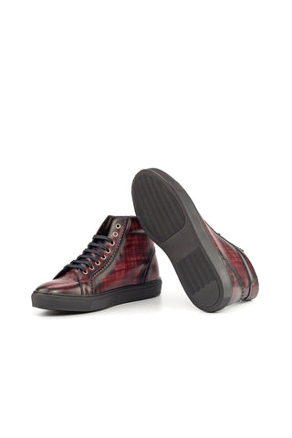 Ambrogio Burgundy Patina Leather Casual Sneakers (AMB1469)-AmbrogioShoes