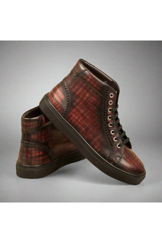 Ambrogio Burgundy Patina Leather Casual Sneakers (AMB1469)-AmbrogioShoes