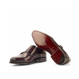 Ambrogio Burgundy Patina Leather Monk-Straps Loafers (AMB1373)-AmbrogioShoes