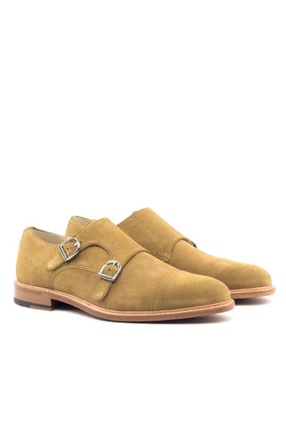 Ambrogio Camel Suede Monk-Straps Loafers (AMB1505)-AmbrogioShoes